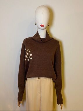 Rachel Zoe 100% Merino Wool Star Patch Turtleneck - L